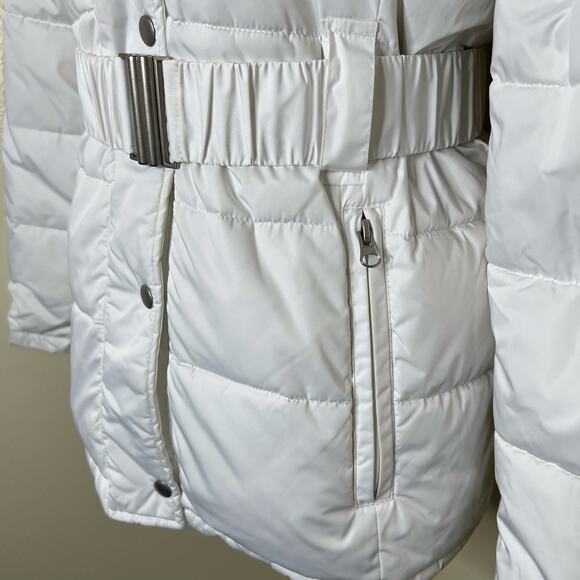 NFL New England Patriots Puffer Jacket Womens Medium Belted Hooded Fleece Parka - Picture 7 of 15